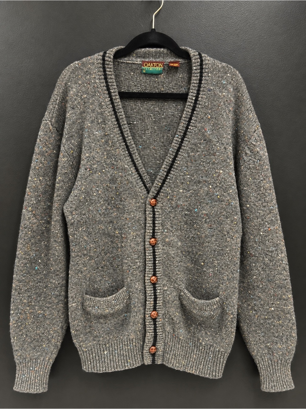 Vintage Oakton Limited 100% Wool Cardigan XL Speckled Eclectic Grandpa Sweater